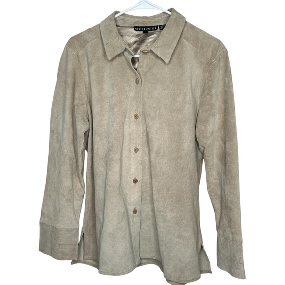 New Frontier Shacket Womens L Light Tan Suede Snap Front Shirt Jacket - Picture 1 of 7